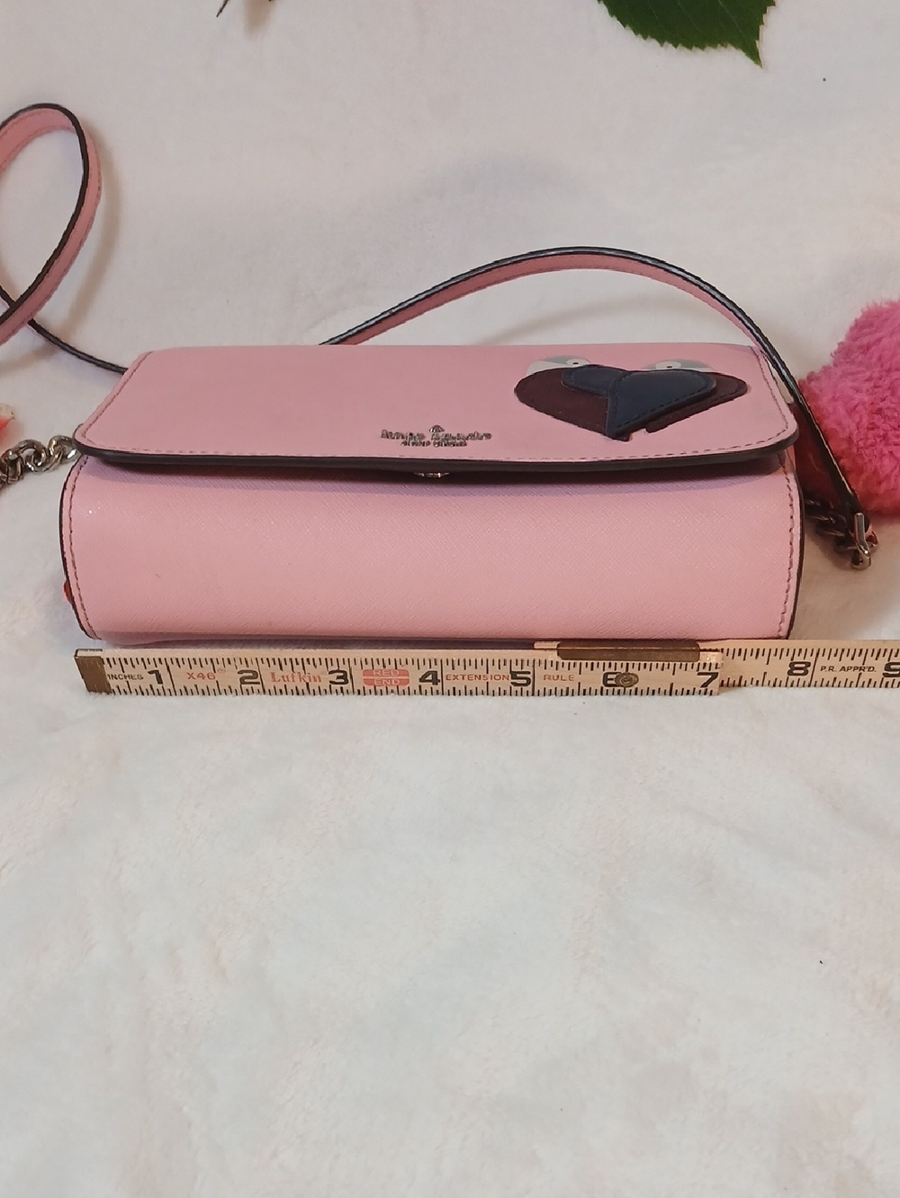 Kate Spade Light Pink Leather Crossbody W/ Heart & Bird Appliqué - Picture 6 of 7